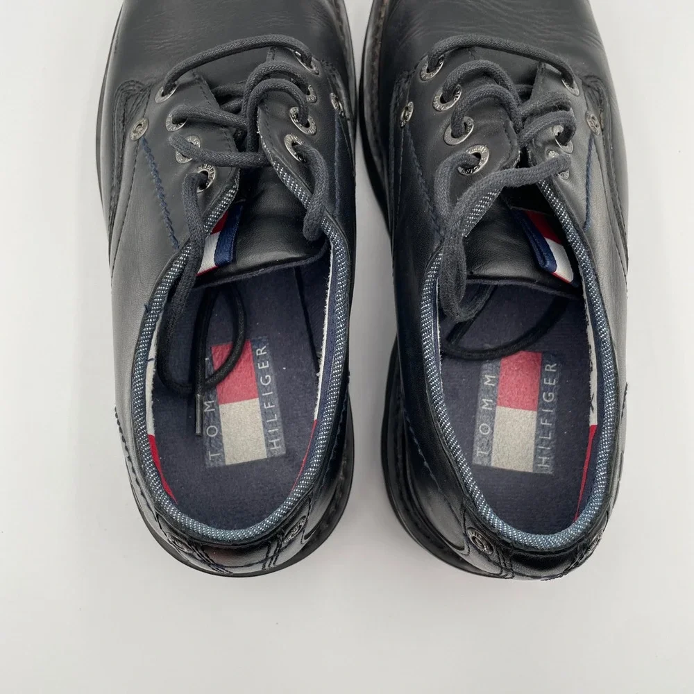 Vtg Y2K Tommy Hilfiger‎ Oxford Shoes Black Leather Lug Sole Mens 9 Grunge Street